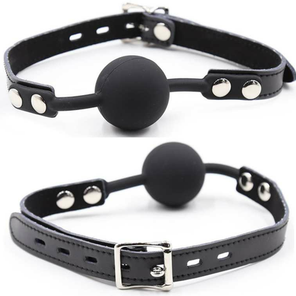 OHMAMA FETISH - BÂILLON BALLE EN SILICONE AVEC CEINTURE EN CUIR (CADENAS INCLUS)