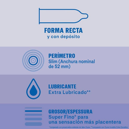 DUREX - PRÉSERVATIFS INVISIBLES EXTRA LUBRIFIÉS 12 UNITÉS