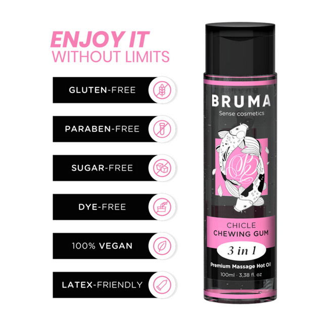BRUMA - HUILE DE MASSAGE PREMIUM EFFET CHALEUR SAVEUR GOMME 3 EN 1 - 100 ML