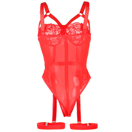 SUBBLIME - TEDDY AVEC JARRETIÈRE DÉTAIL POITRINE ROUGE L/XL