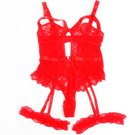 SUBBLIME - TEDDY AVEC JARRETIÈRE AVEC DÉTAIL DENTELLE ET BANDES ROUGE L/XL