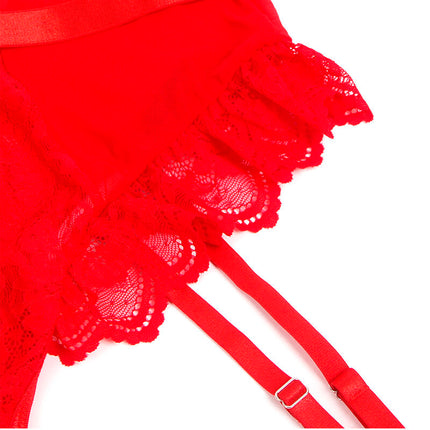 SUBBLIME - TEDDY AVEC JARRETIÈRE AVEC DÉTAIL DENTELLE ET BANDES ROUGE L/XL
