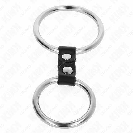 KINK - DOUBLE ANNEAU PÉNIS EN MÉTAL DE 3,7 CM À 5 CM RELIE PAR SANGLE EN CUIR MODÈLE 2