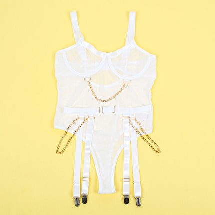 SUBBLIME - 954284 BODY AVEC CHAÎNES + PORTE-JARRETELLES BLANC S/M
