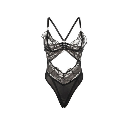 SUBBLIME - 955212 BODY TRANSPARENT AVEC DENTELLE CREUSE NOIRE S/M