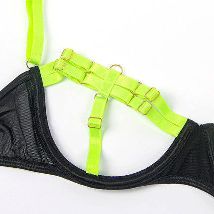 SUBBLIME - 955281 ENSEMBLE SOUTIEN-GORGE AVEC COLLIER ET DÉTAILS DE JAMBES VERT FLUORESCENT L/XL