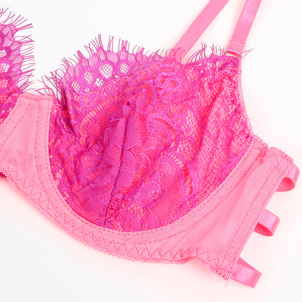 SUBBLIME - 955359 ENSEMBLE SOUTIEN-GORGE AVEC DENTELLE ET LIENS JARRETELLES ROSE ET VIOLET S/M