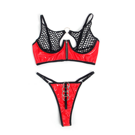 SUBBLIME - 955533 ENSEMBLE SOUTIEN-GORGE À FERMETURE ÉCLAIR EN CUIR VERNI ROUGE S/M