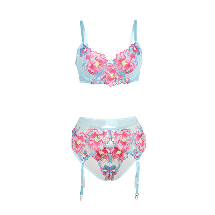 SUBBLIME - 957643 ENSEMBLE SOUTIEN-GORGE ET PORTE-JARRETELLES BRODÉ FLEURS ROSE S/M