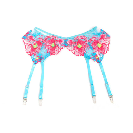 SUBBLIME - 957643 ENSEMBLE SOUTIEN-GORGE ET PORTE-JARRETELLES BRODÉ FLEURS ROSE S/M