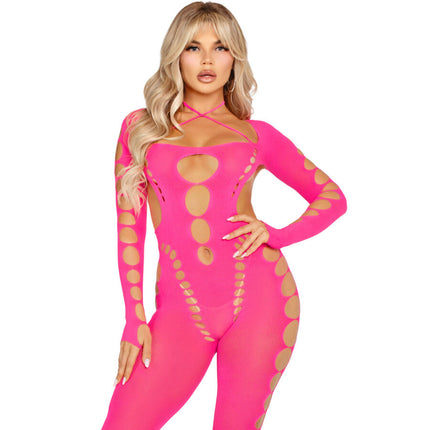 LEG AVENUE - BODYSTOCKING ROSE DOS OUVERT TAILLE UNIQUE