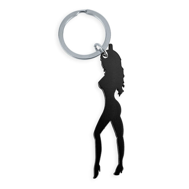 DIABLO PICANTE - PORTE-CLÉS AVEC SILHOUETTE FÉMININE DE COULEUR NOIRE AVEC DÉCAPOTE-BIÈRE