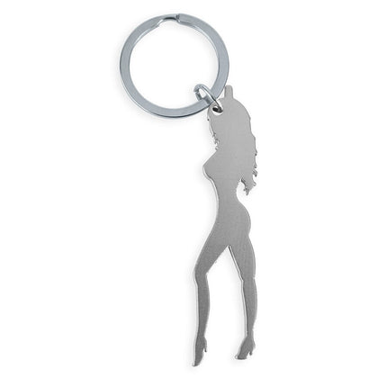 DIABLO PICANTE - PORTE-CLÉS AVEC SILHOUETTE FÉMININE ARGENTÉE AVEC DÉCAPOTEUR
