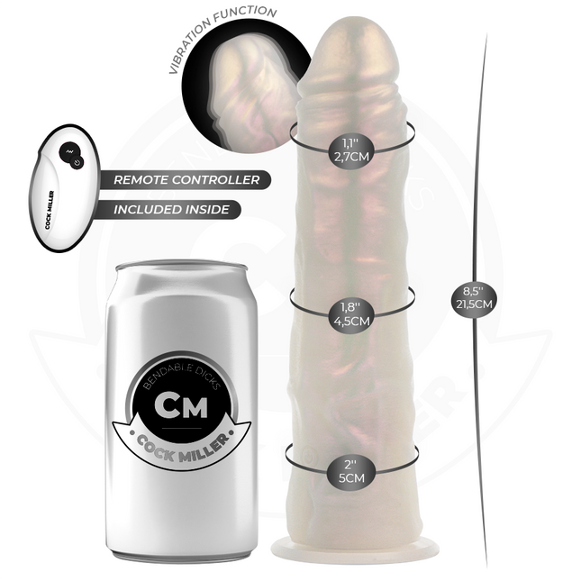 COCK MILLER - GODE AVEC VENTOUSE, LUMIÈRES ET VIBRATIONS AVEC TÉLÉCOMMANDE BLANC 21,5 CM