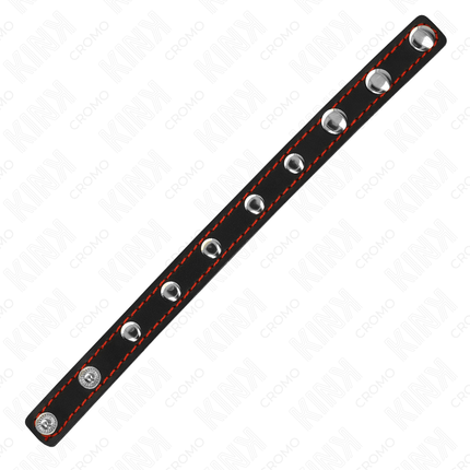 KINK - ANNEAU PÉNIS EN CUIR AVEC FERMETURE À PRESSION DOUBLURE ROUGE 21 X 1,5 CM