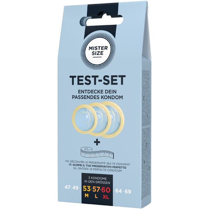 MISTER SIZE - KIT DE TEST : 3 PRÉSERVATIFS DE TAILLES DIFFÉRENTES + MÉLANGE À POINTS