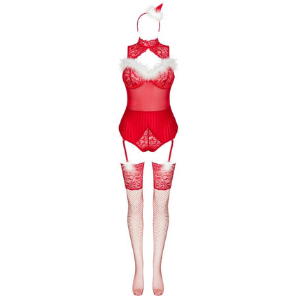 LIVCO CORSETTI FASHION - LIMPID SNOWFLAKES LC 90604 BODY + BAS + BANDEAU DE NOËL L/XL