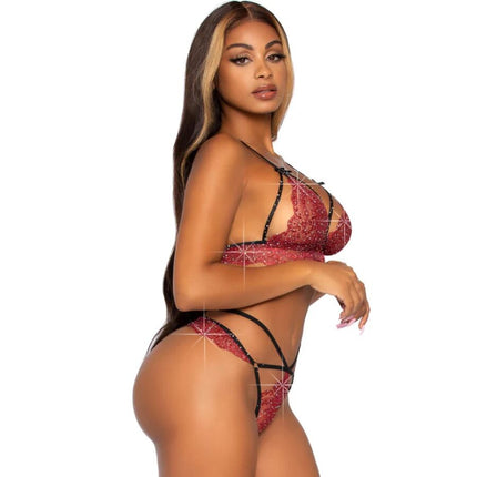 LEG AVENUE - 81623 ENSEMBLE SOUTIEN-GORGE + STRING BORDEAUX TAILLE L