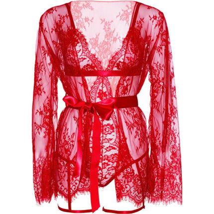 LEG AVENUE - 86123 ENSEMBLE PEIGNOIR ET PORTE-JARRETELLES ROUGE TAILLE M